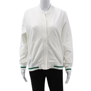 Hedge Women Bomber Jacket White Cotton Long Sleeve Zip Size XL